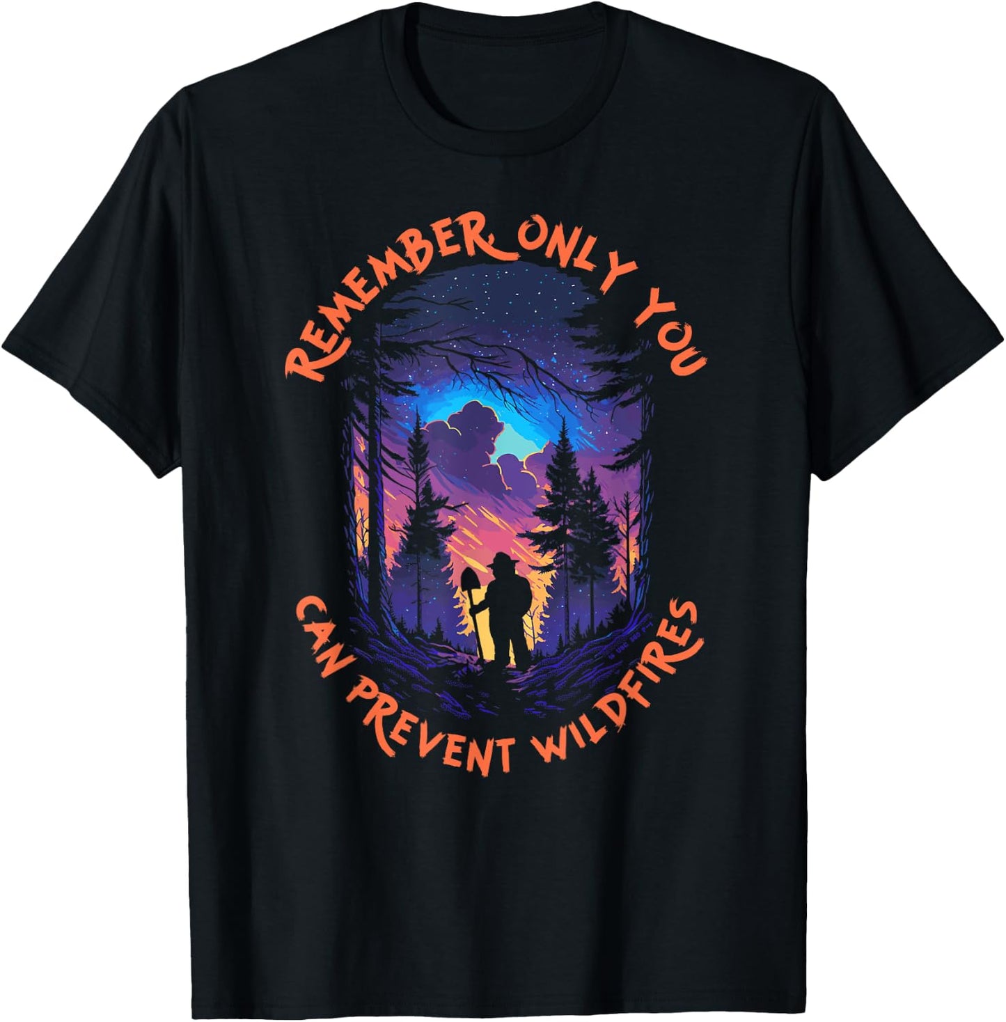 Smokey Bear Starry Night Scene Only You Can Prevent Wildfire T-Shirt - T-Shirt | Black