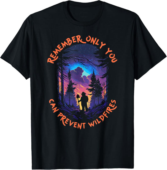 Smokey Bear Starry Night Scene Only You Can Prevent Wildfire T-Shirt - T-Shirt | Black