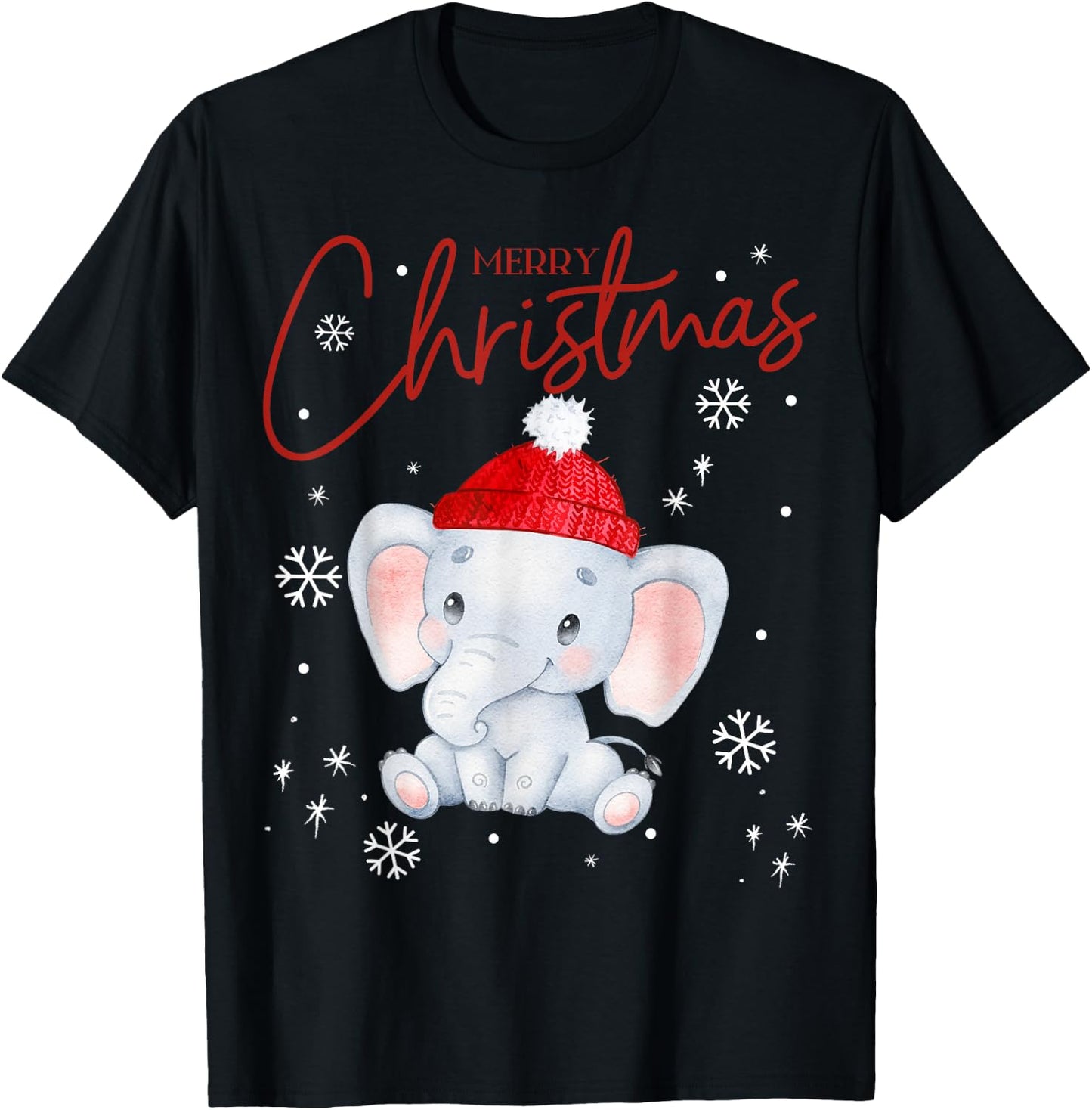 Fantabulous Acc Merry Christmas - Cute Elephant Kids Black Cotton Blend T-Shirt - T-Shirt | Black