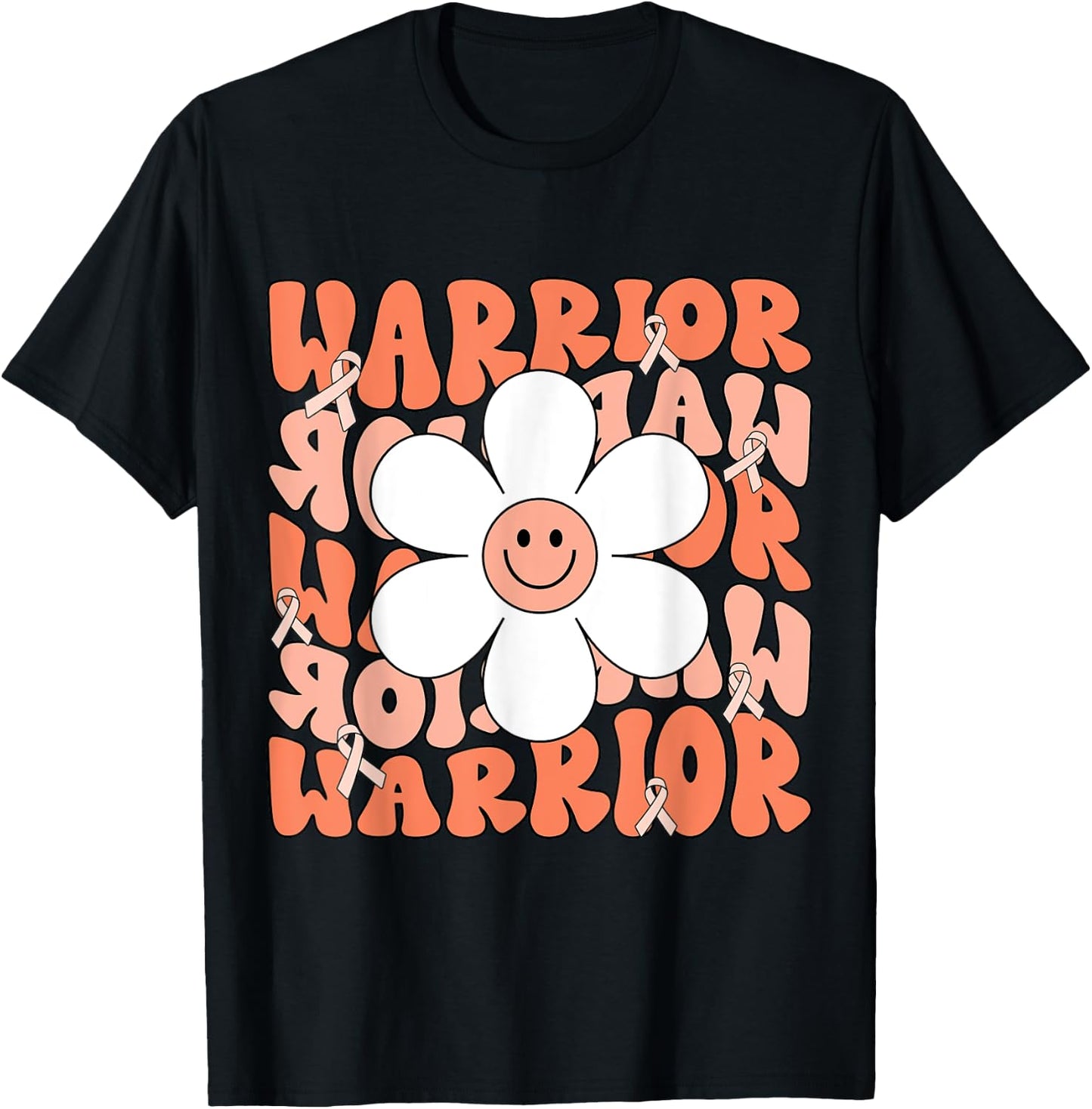 Uterine Cancer Peach Ribbon Uterine Cancer Warrior T-Shirt - T-Shirt | Black