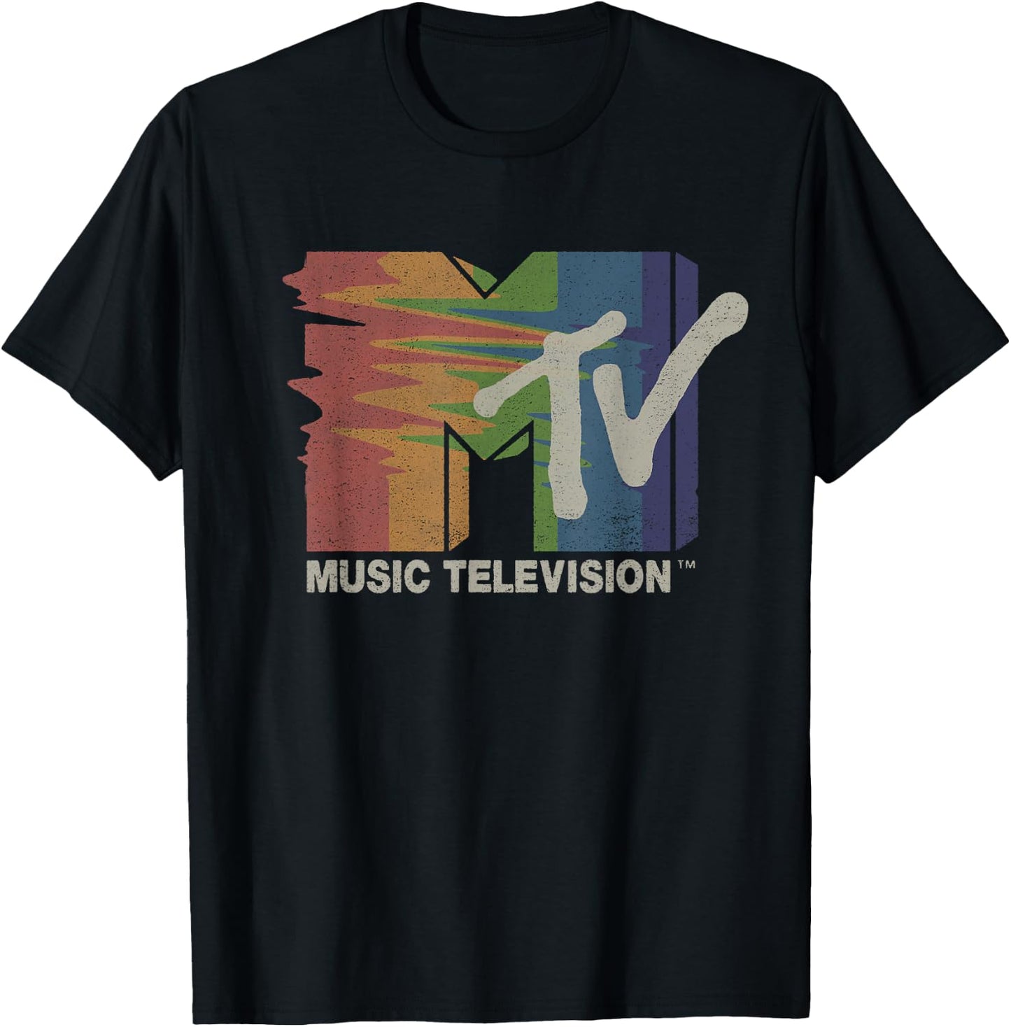 Mademark x MTV - Retro MTV Rainbow TV Glitch Television Screen Color Test MTV T-Shirt - T-Shirt | Black