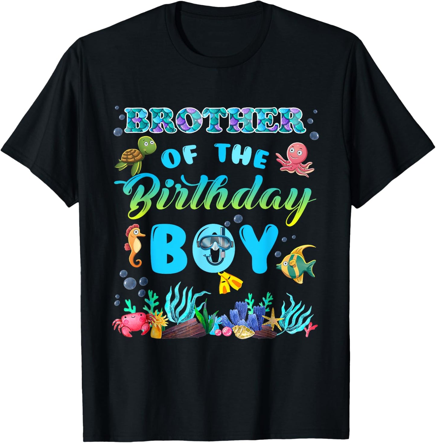 Brother Of The Birthday Boy Sea Fish Ocean Animals Aquarium T-Shirt - T-Shirt | Black