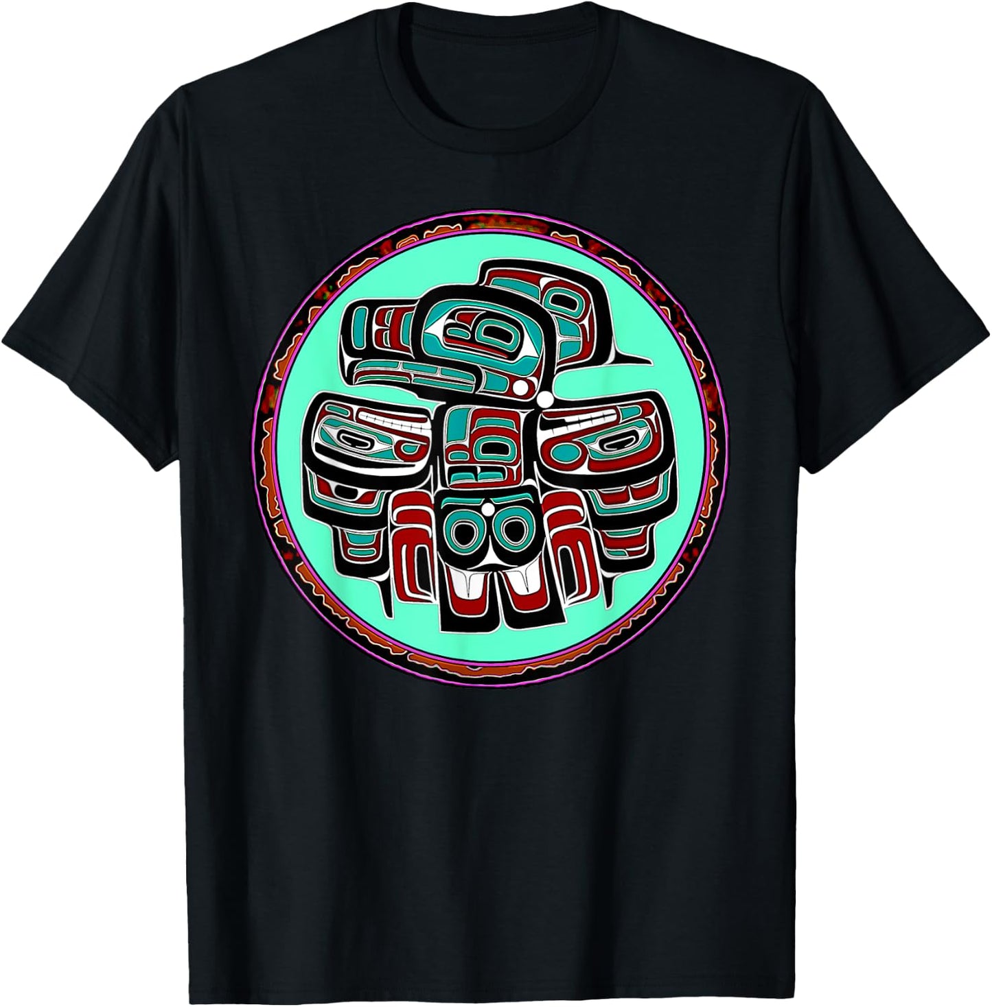 Alaska Native American Art Style Tlingit Haida Eagle Tribal T-Shirt - T-Shirt | Black