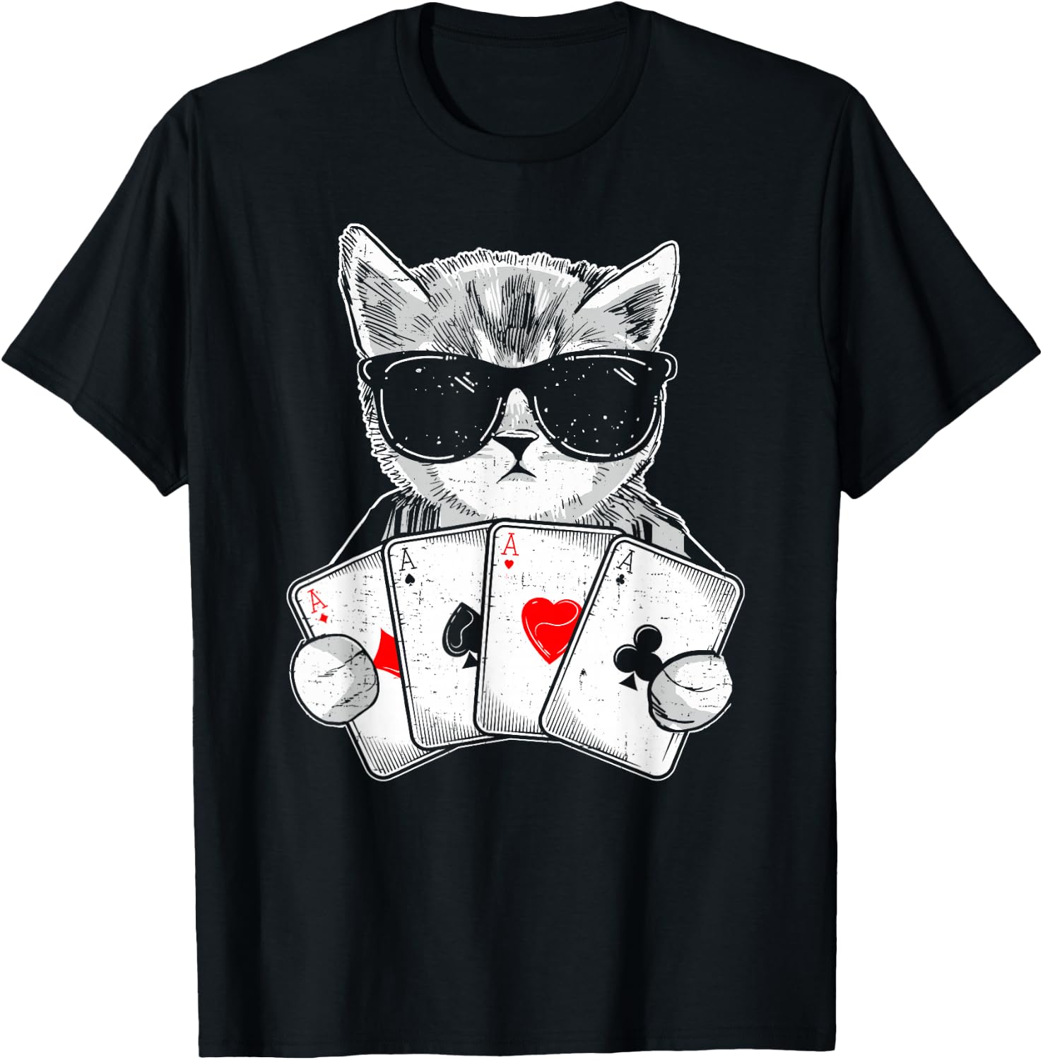 Cat Play Poker Gambling Casino Dealer Poker Player Gambler T-Shirt - T-Shirt | Black
