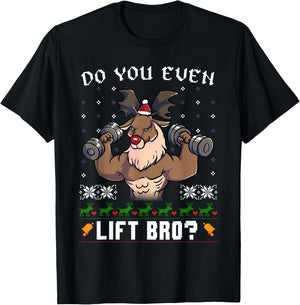 Do You Even Lift Bro Reindeer Gym Ugly Christmas Sweater T-Shirt - T-Shirt | Black