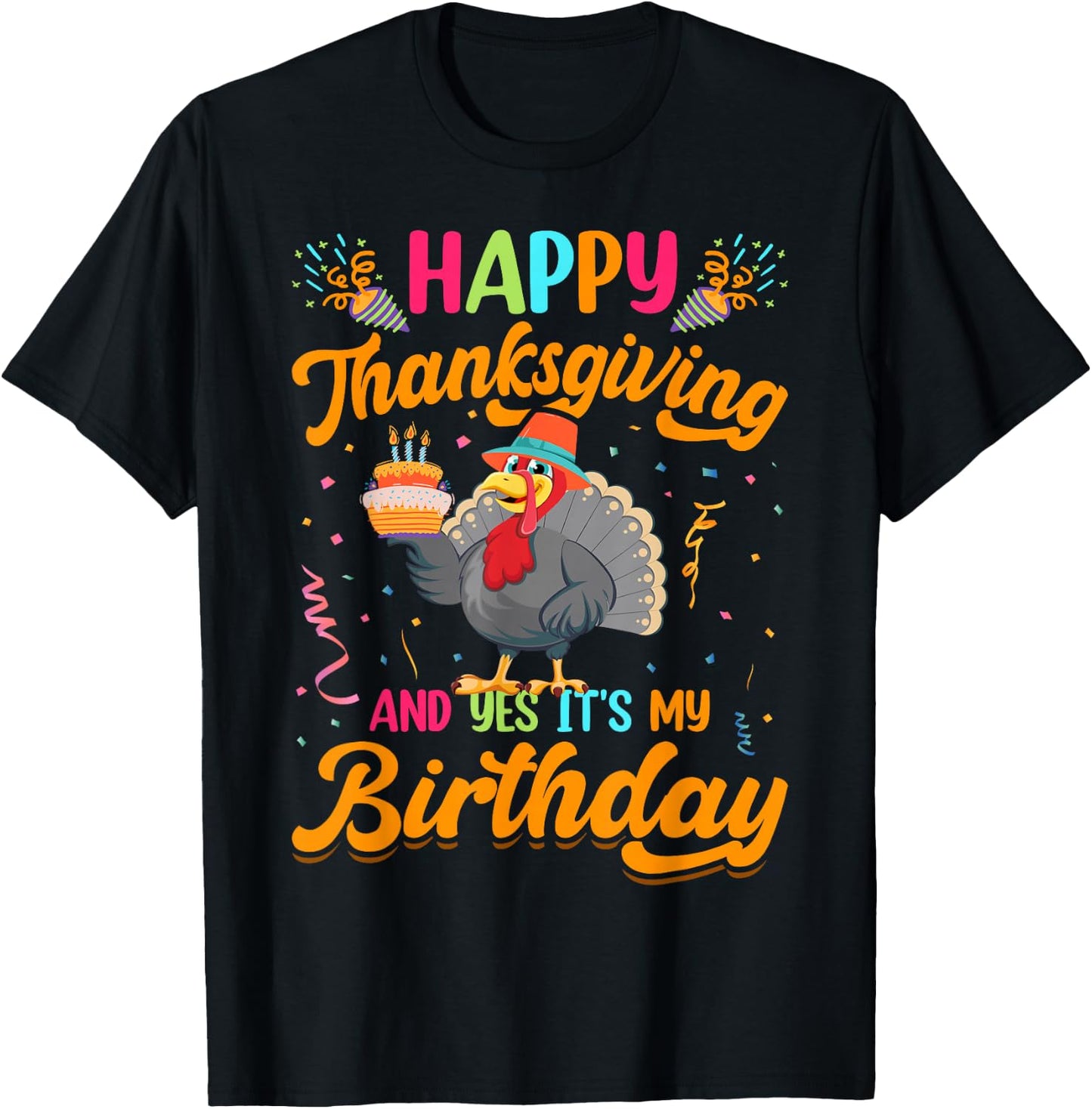 Adult & Kids Thanksgiving Clothing Gifts DAIMMER -Adults Black Small Modern Short Sleeve Thanksgiving Birthday T-Shirt - T-Shirt | Black