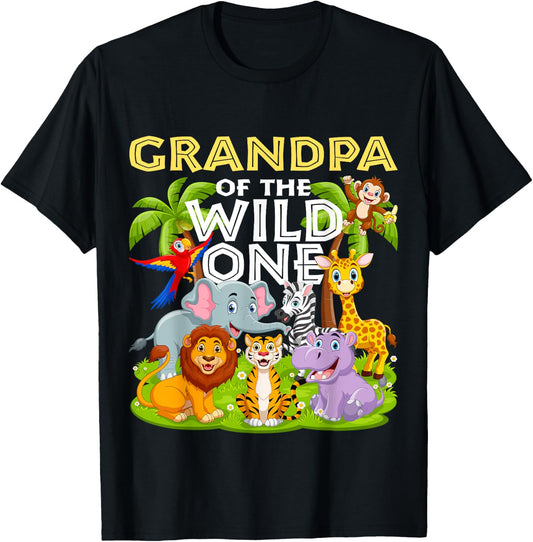 Grandpa Of The Wild One Birthday Zoo Animal Safari Jungle T-Shirt - T-Shirt | Black