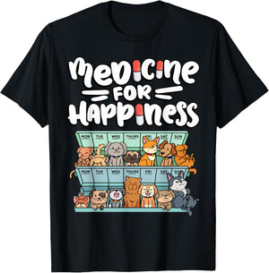 Medicine for Happiness Pill Box Animals Dog Breeds Puppies T-Shirt - T-Shirt | Black