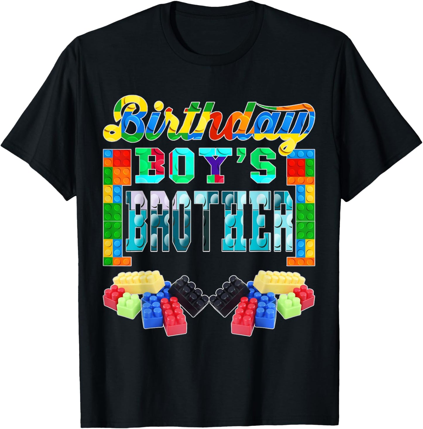 Building Brick Blocks Brother Of Birthday Boy B-day Builder T-Shirt - T-Shirt | Black