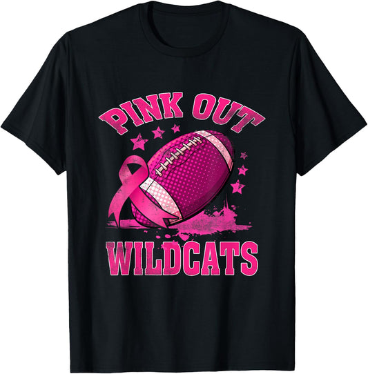 Wildcats Pink Out Football Tackle Breast Cancer Awareness T-Shirt - T-Shirt | Black