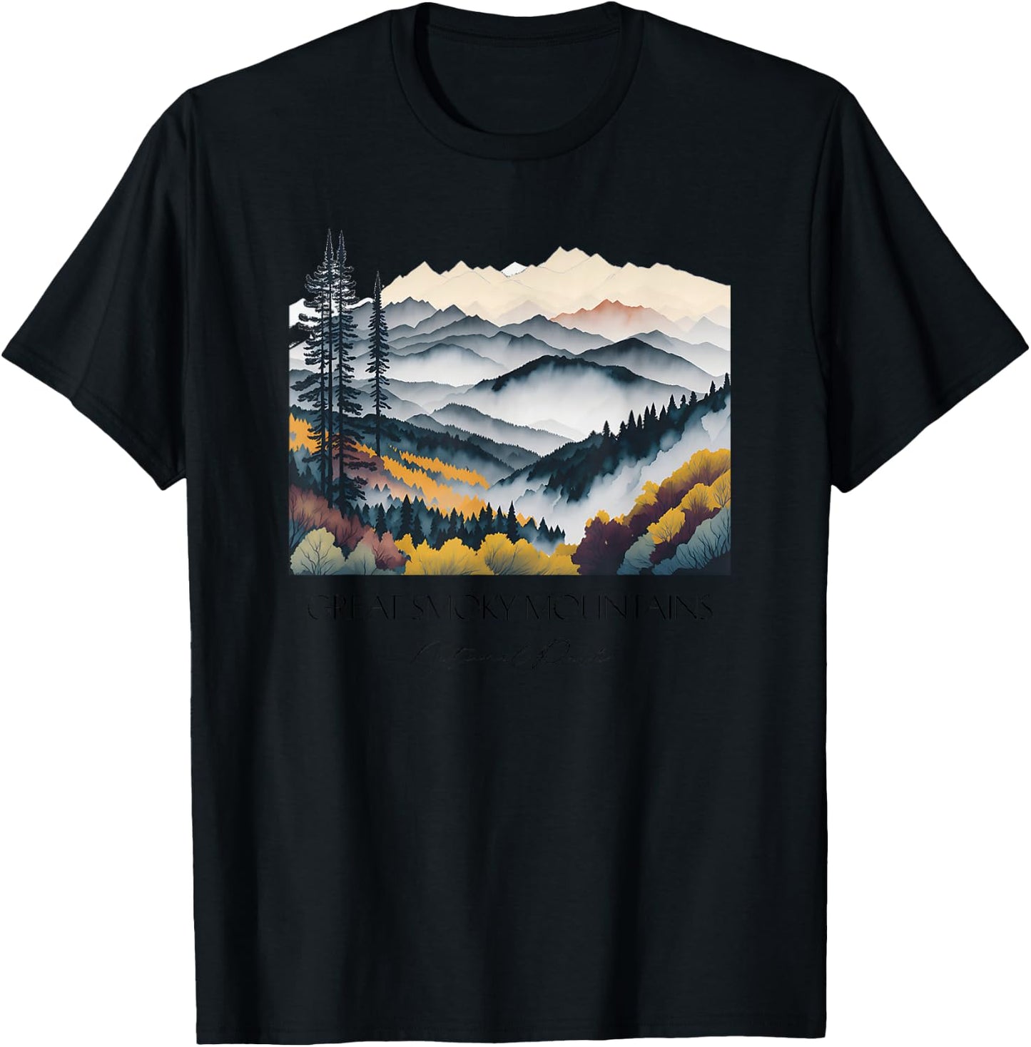 Cool Great Smoky Mountains National Park Hiking Watercolor T-Shirt - T-Shirt | Black