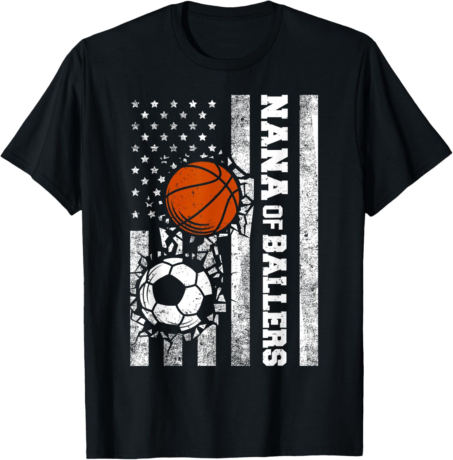 Nana of Ballers Funny USA Flag Soccer Basketball Nana T-Shirt - T-Shirt | Black