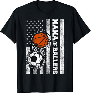 Nana of Ballers Funny USA Flag Soccer Basketball Nana T-Shirt - T-Shirt | Black