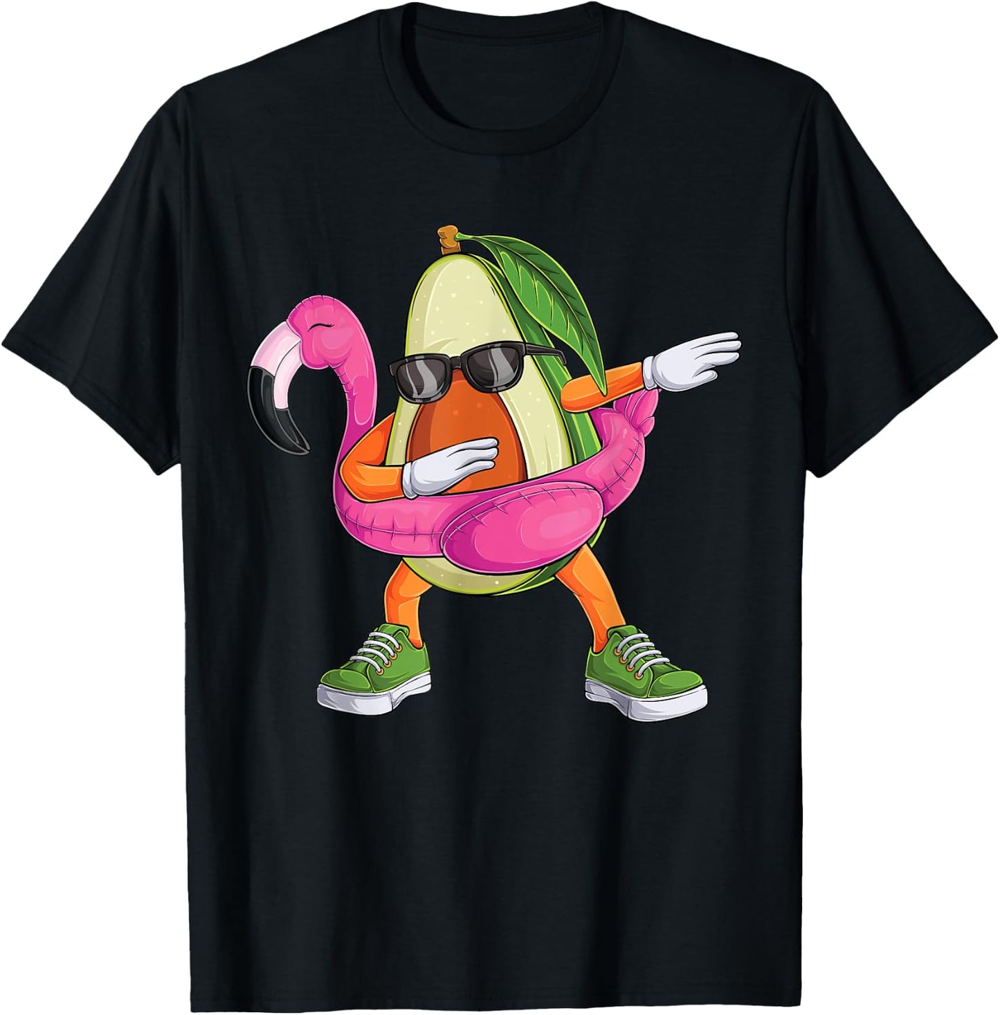 Dabbing Avocado Flamingo Tropical aloha Beach Hawaiian Men Women Kids T-Shirt - T-Shirt | Black