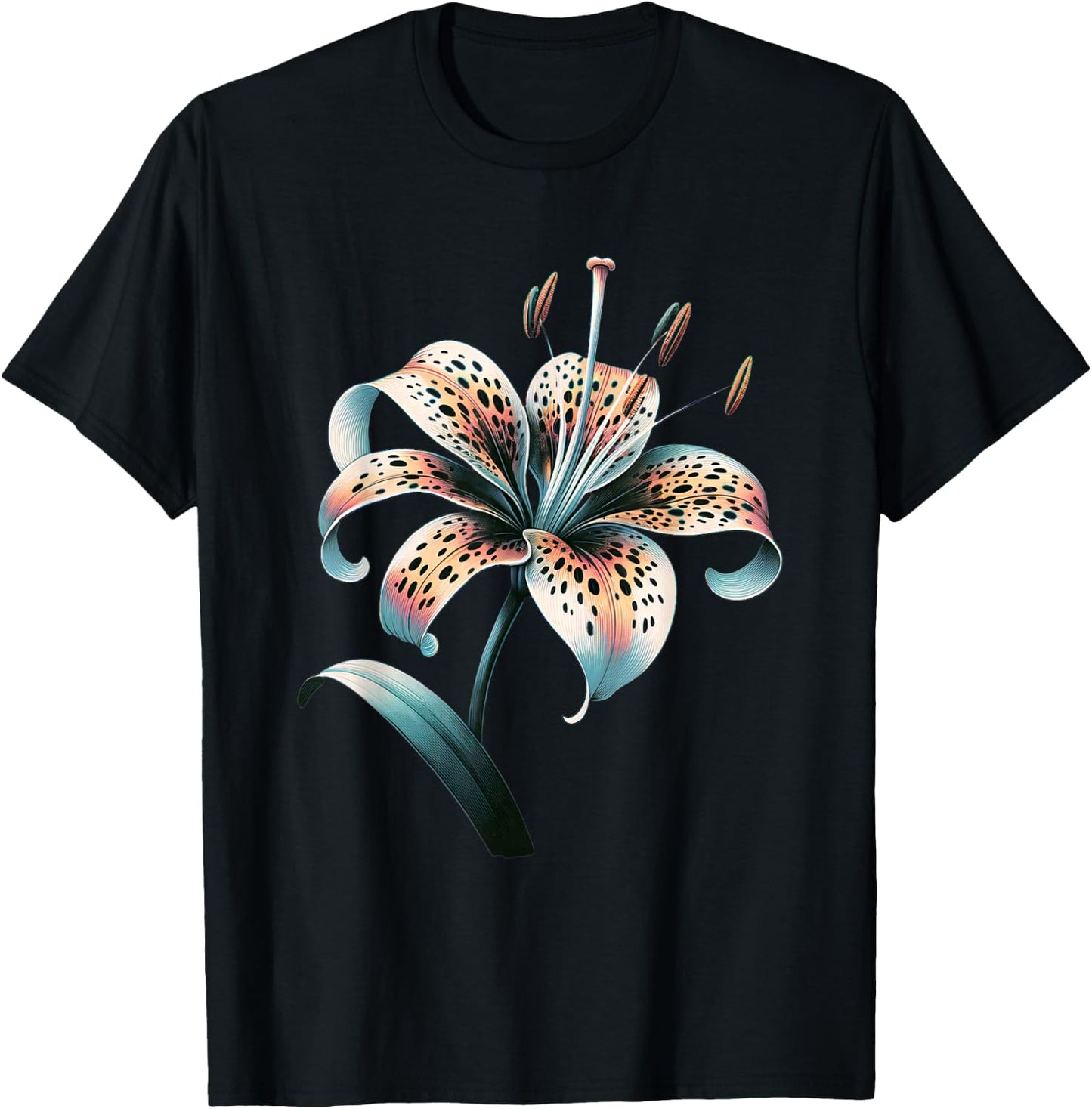 Tiger Lily Flower Aesthetic Art T-Shirt - T-Shirt | Black