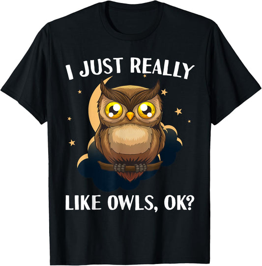Funny Owl Design Women Cute Owl Nocturnal Bird Lover T-Shirt - T-Shirt | Black