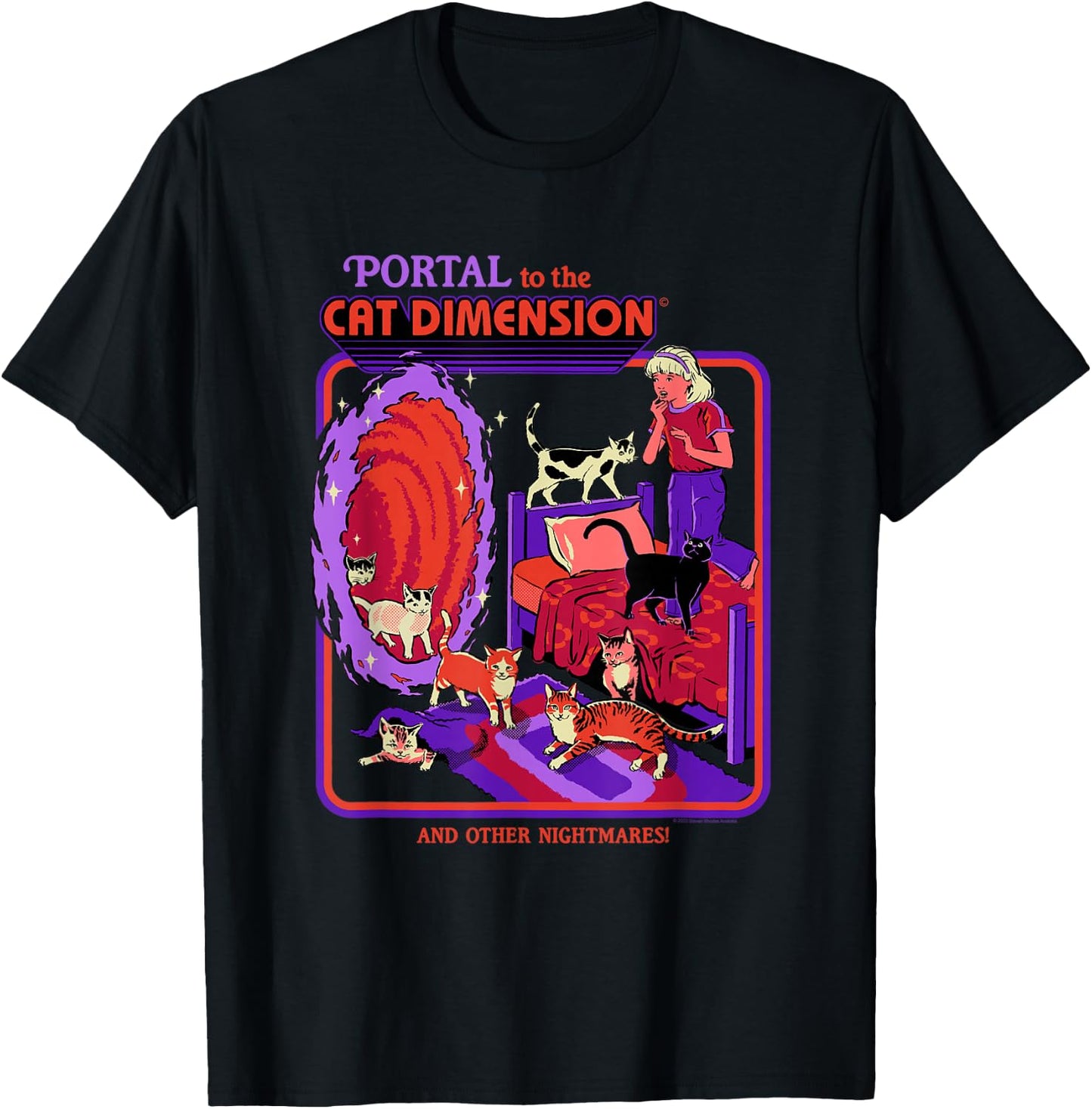 Steven Rhodes Cat Dimension Portal Retro Dark Humor Artist T-Shirt - T-Shirt | Black