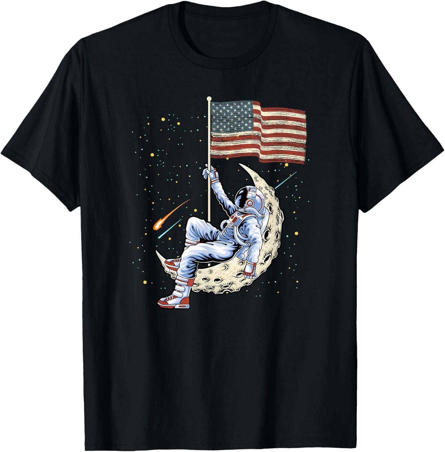 US Flag Astronaut Space Independence Day 4th of July T-Shirt - T-Shirt | Black