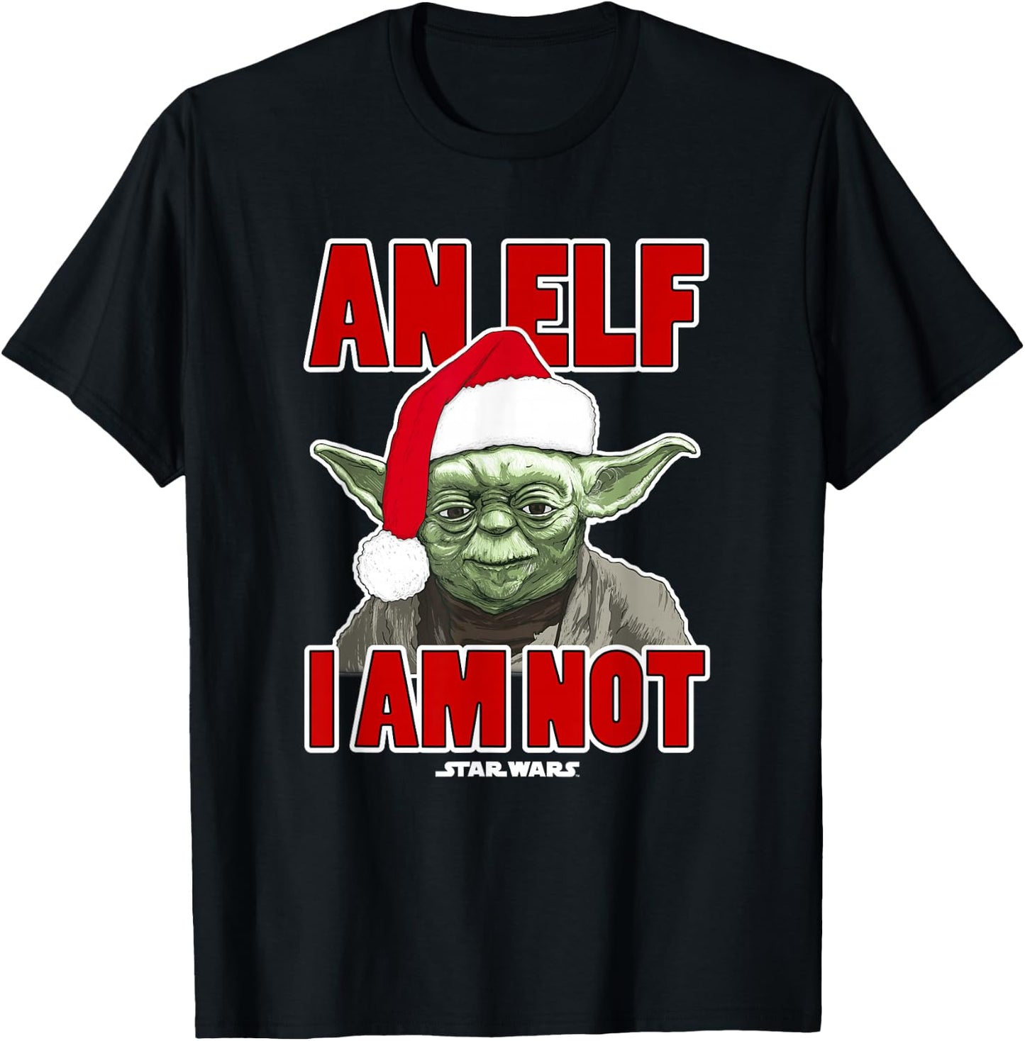 Star Wars Classic Christmas An Elf I Am Not Yoda Portrait T-Shirt - T-Shirt | Black