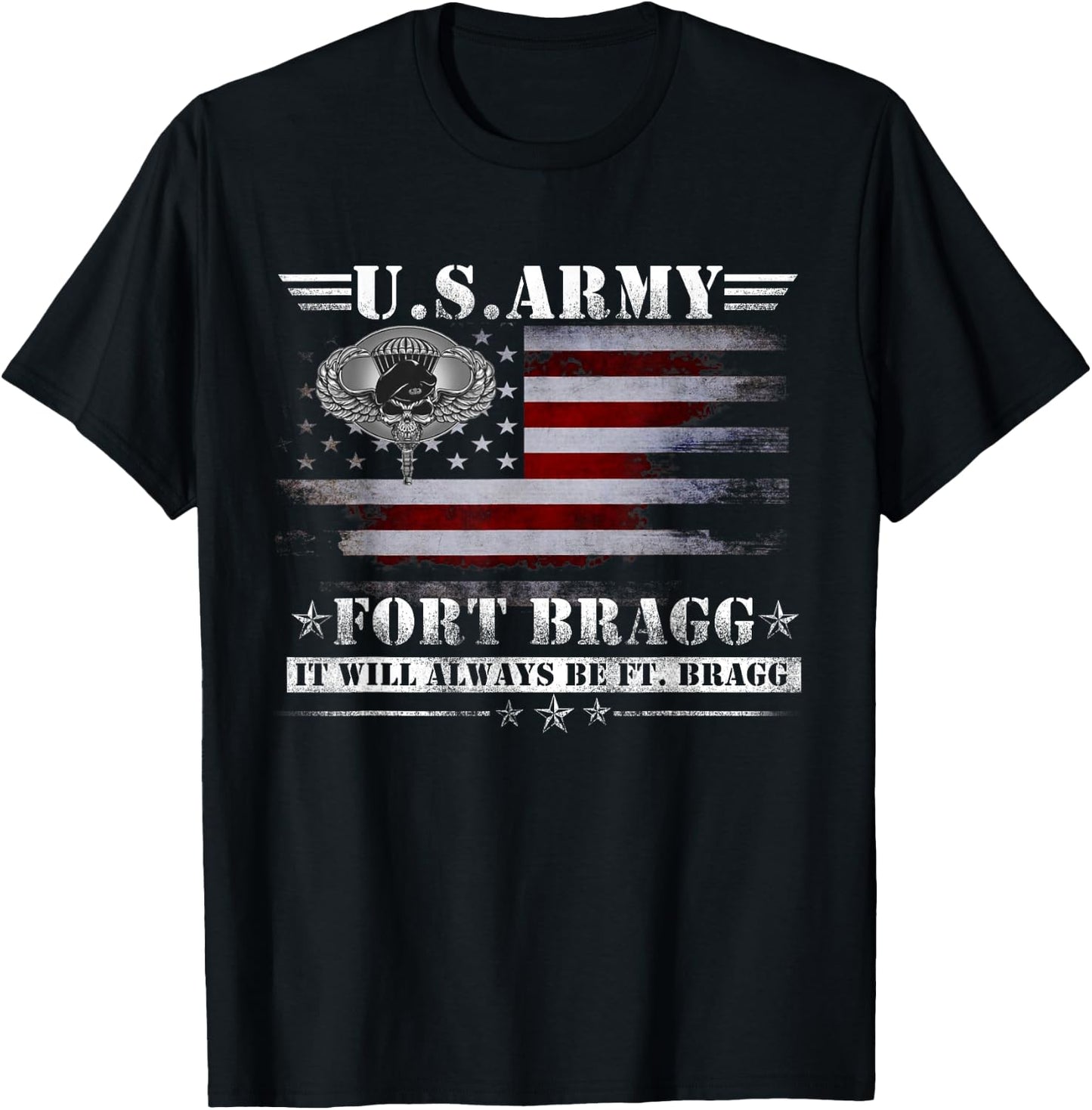 Proud Airborne Paratrooper Div Veteran - Men's Black Modern Letter Print Short Sleeve - Fort Bragg Nc Basic Training It Will Always Be Ft. Bragg - -Adults Size Small T-Shirt - T-Shirt | Black