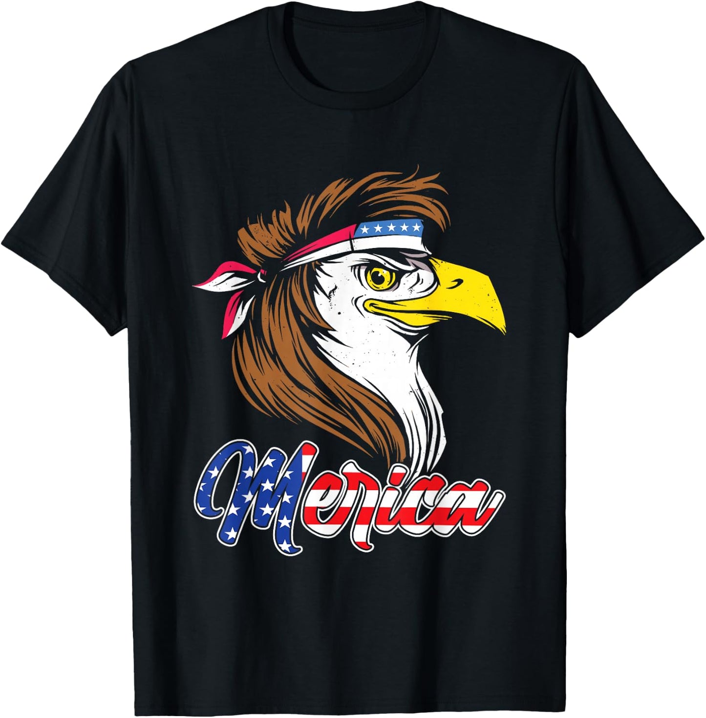 Merica Eagle Mullet 4th of July Shirt USA American Flag T-Shirt - T-Shirt | Black