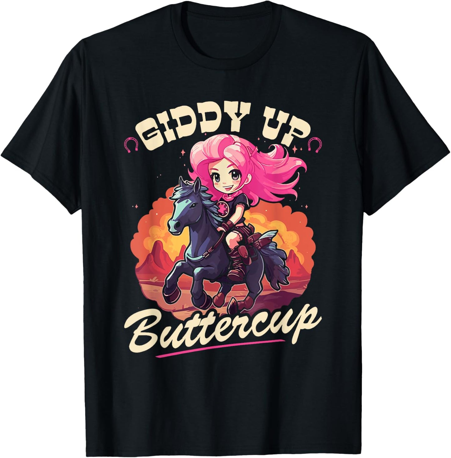 Country Rodeo Girl, Giddy Up Buttercup, Toddler Cowgirl T-Shirt - T-Shirt | Black