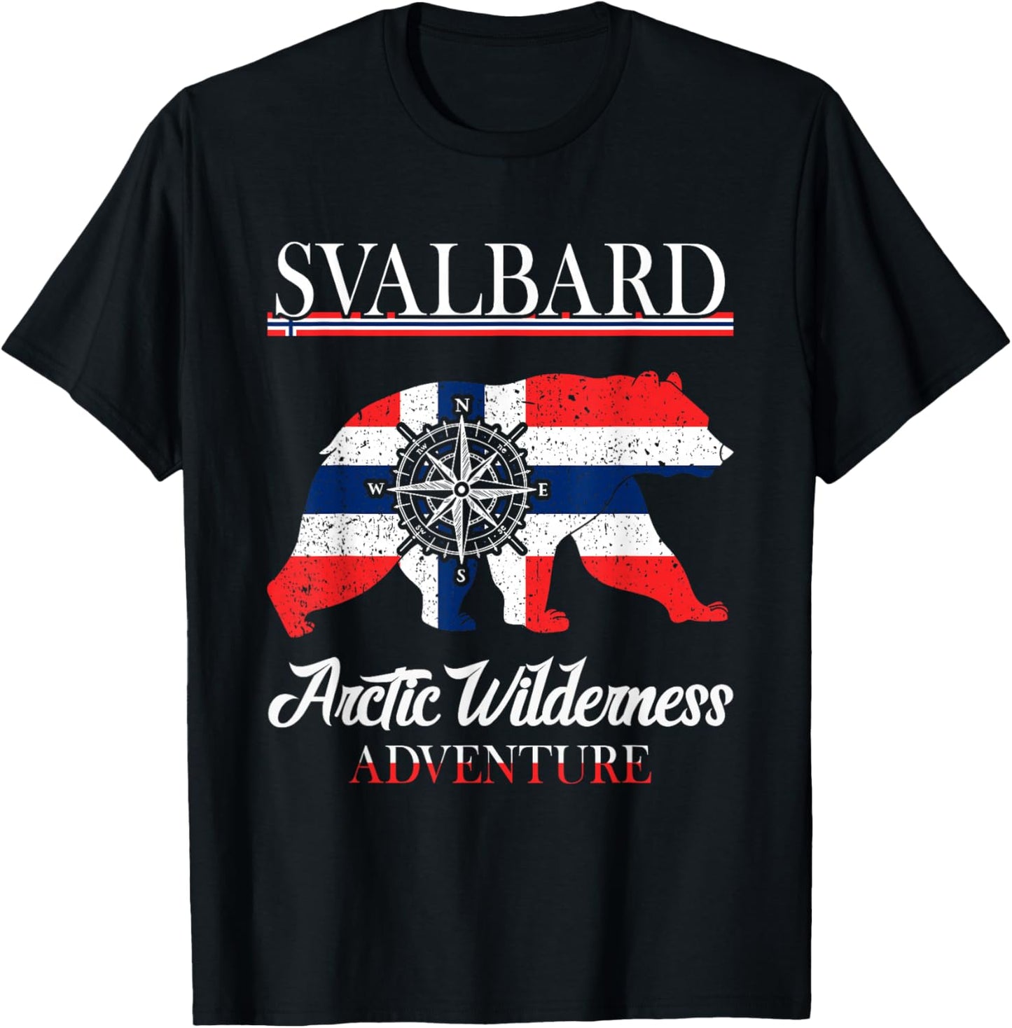 Svalbard Norway - Arctic Wilderness -Ice Bear Norwegian Flag T-Shirt - T-Shirt | Black