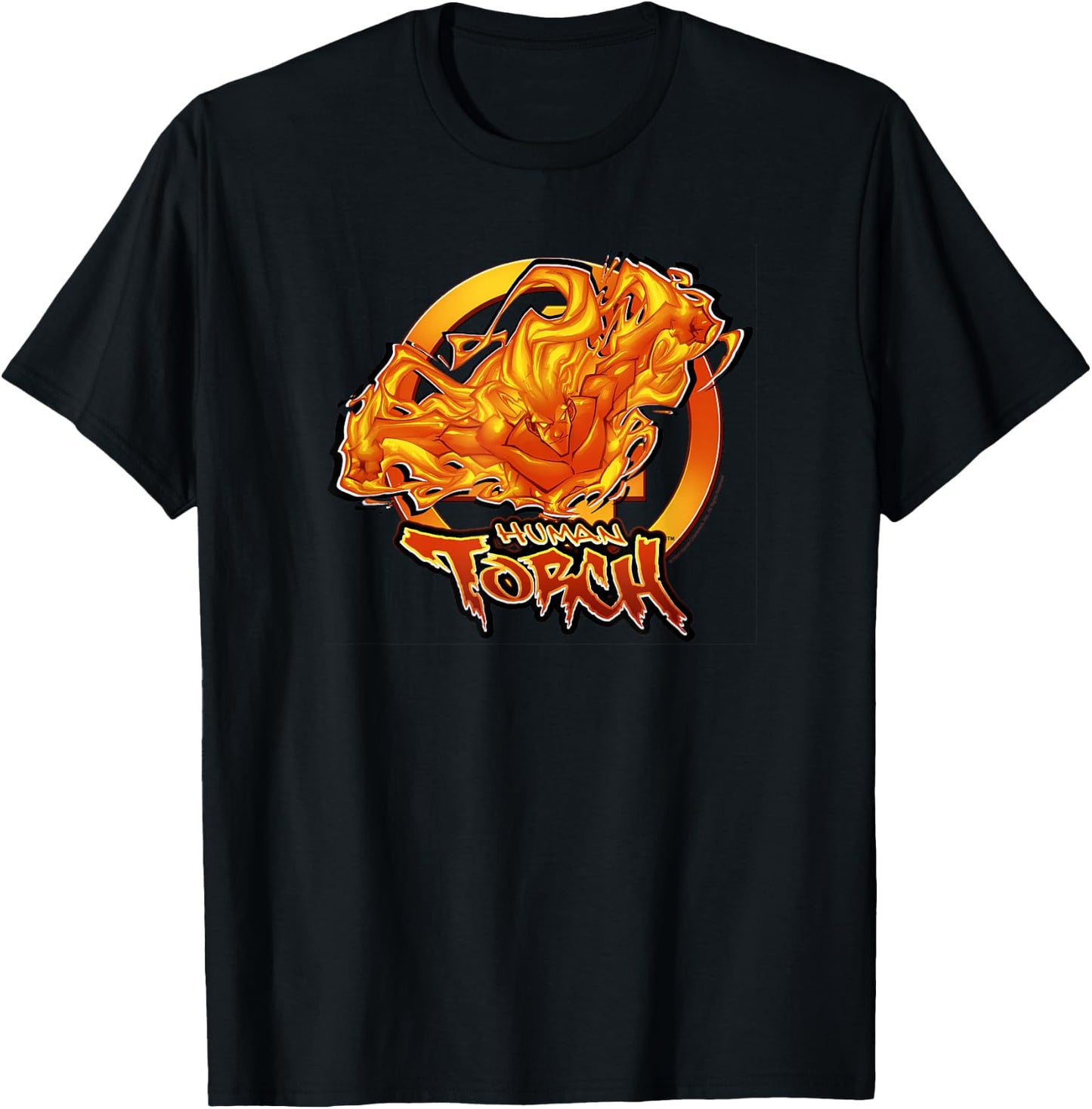 Marvel Fantastic Four Human Torch Amazing Flames Comic Logo T-Shirt - T-Shirt | Black