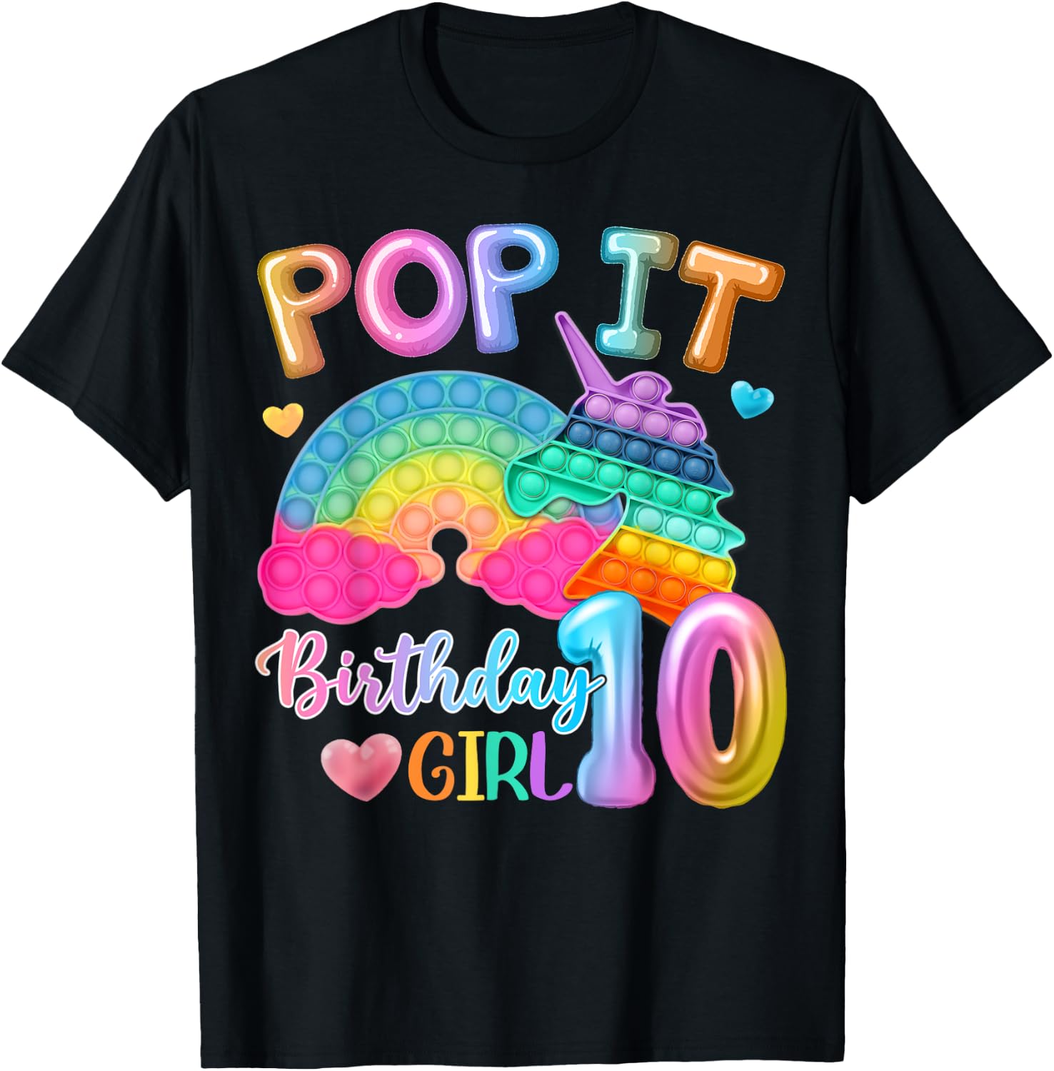 Kids Pop It Birthday Girl 10 for 10yr Old Girl Unicorn Party T-Shirt - T-Shirt | Black