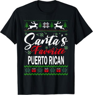 Santas Favorite Puerto Rican Puerto Rico Christmas Ugly Xmas T-Shirt - T-Shirt | Black