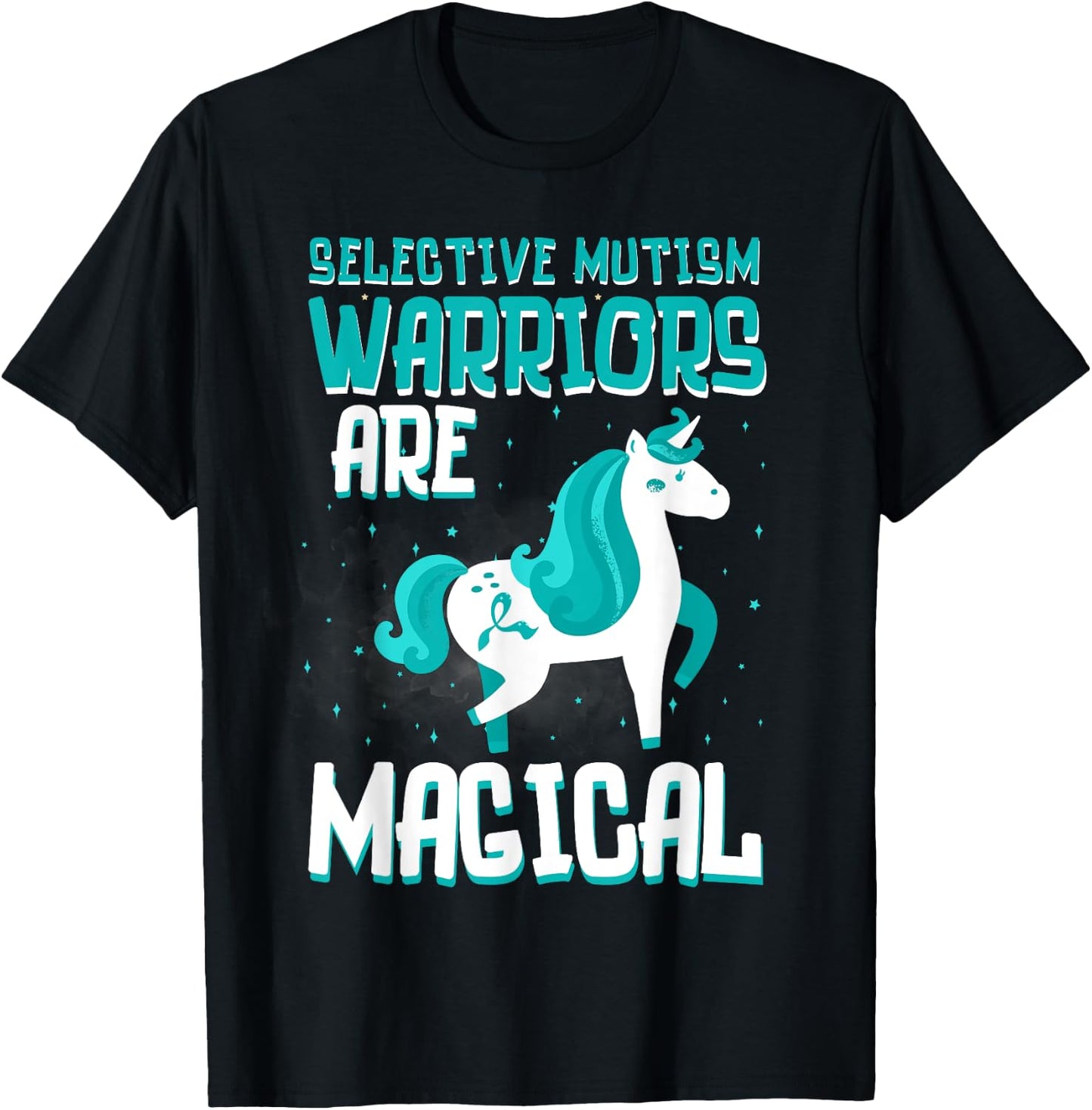 Warriors Are Magical Selective Mutism Awareness Unicorn Teal T-Shirt - T-Shirt | Black