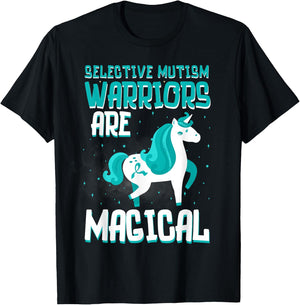 Warriors Are Magical Selective Mutism Awareness Unicorn Teal T-Shirt - T-Shirt | Black