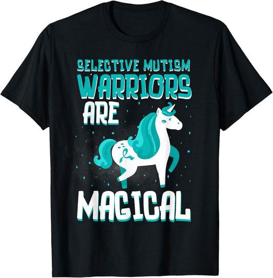 Warriors Are Magical Selective Mutism Awareness Unicorn Teal T-Shirt - T-Shirt | Black