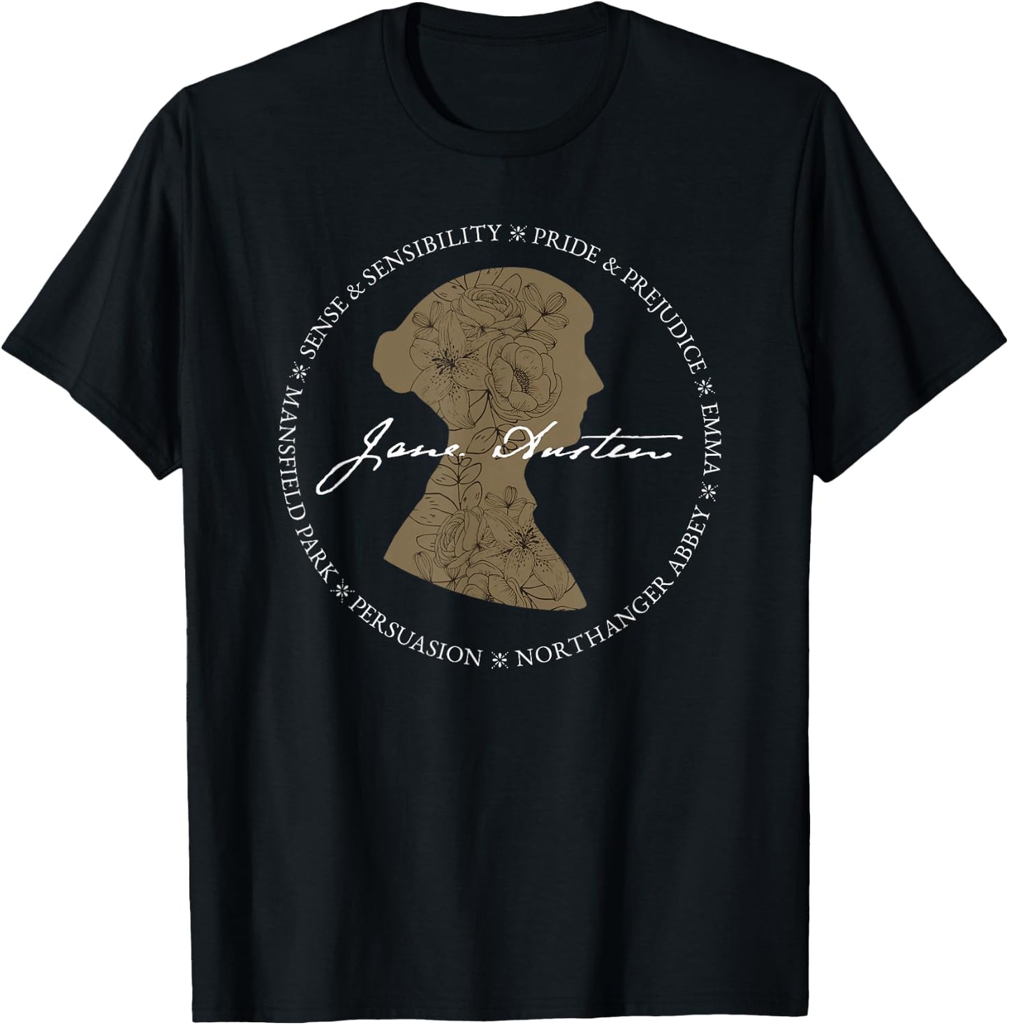 Jane Austen Persuasion Pride Prejudice Book Title Design T-Shirt - T-Shirt | Black