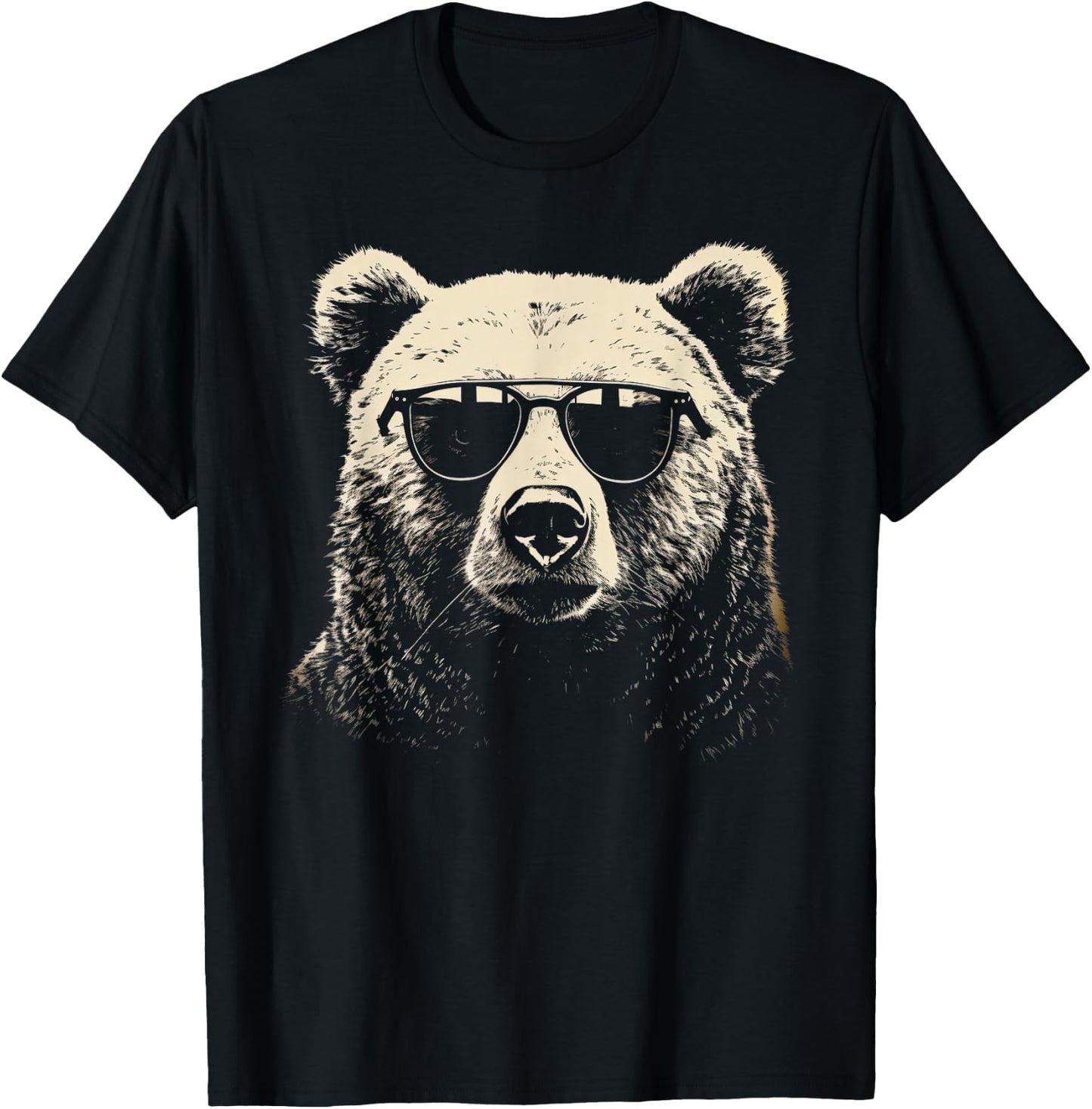 Funny Grizzly Bear Stencil With Sunglasses Punk Rock Art T-Shirt - T-Shirt | Black