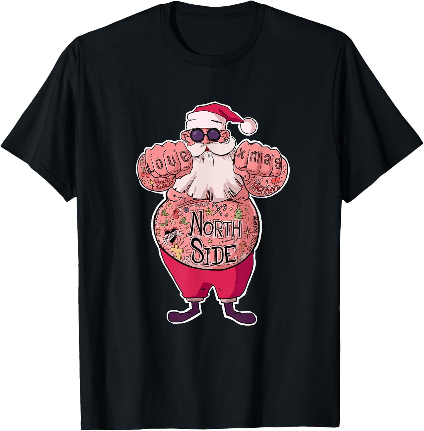 Tattooed Santa funny Santa with Tattoos T-Shirt - T-Shirt | Black