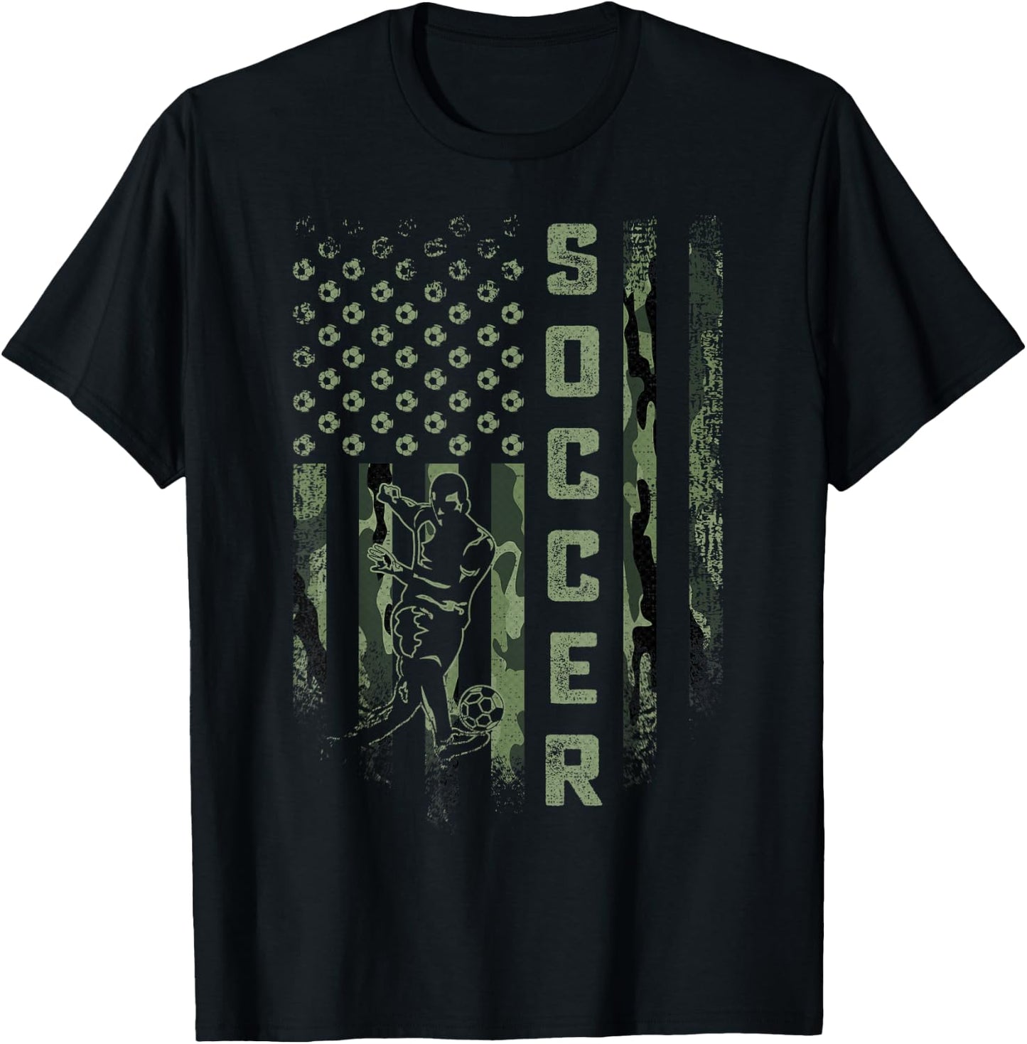 Vintage USA Camouflage Flag Soccer Player Silhouette T-Shirt - T-Shirt | Black