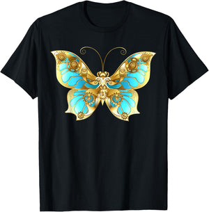 Steampunk Gears Butterfly T-Shirt - T-Shirt | Black