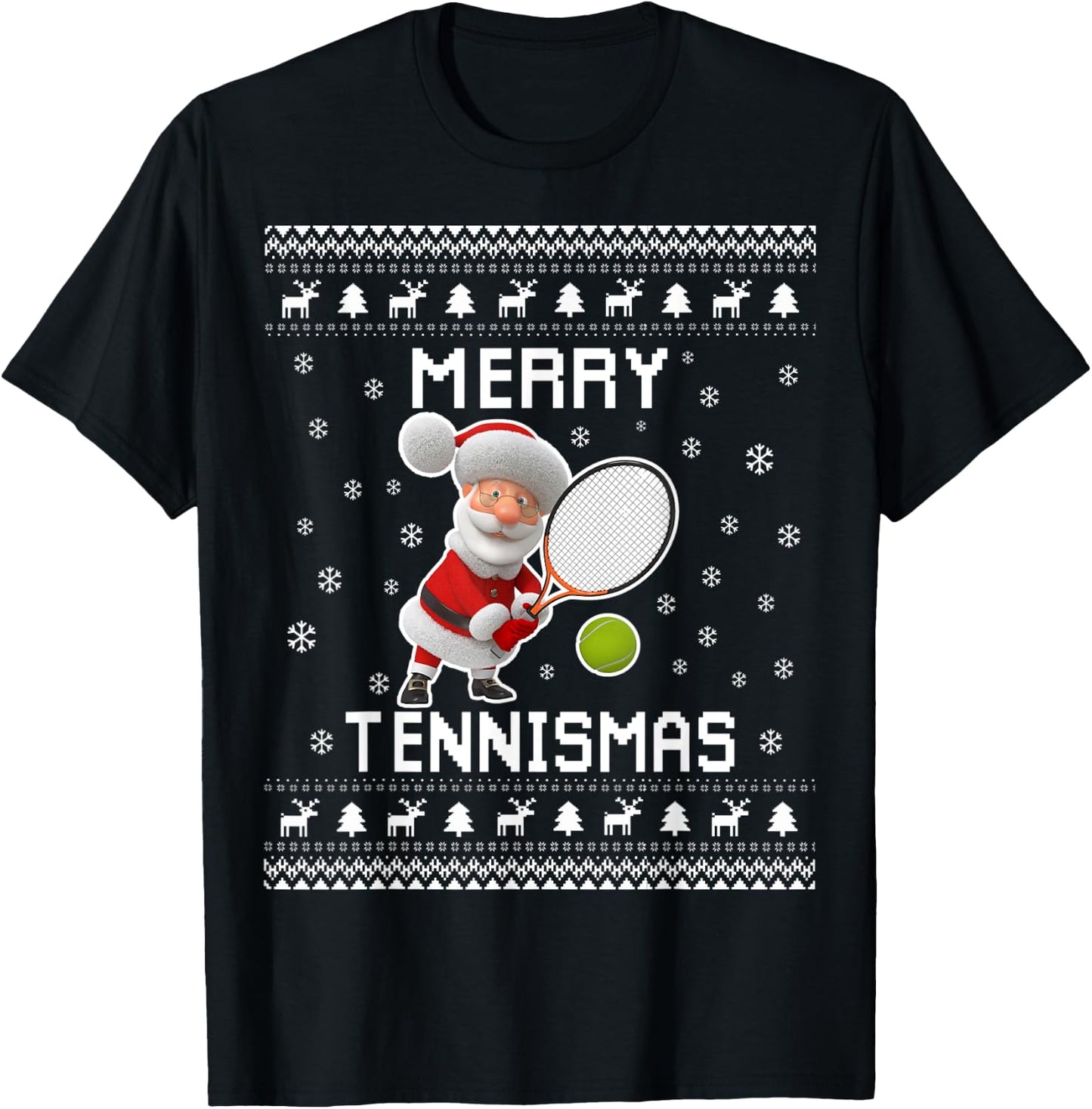 Tennis Ugly Christmas Sweater for Tennis Lovers T-Shirt - T-Shirt | Black