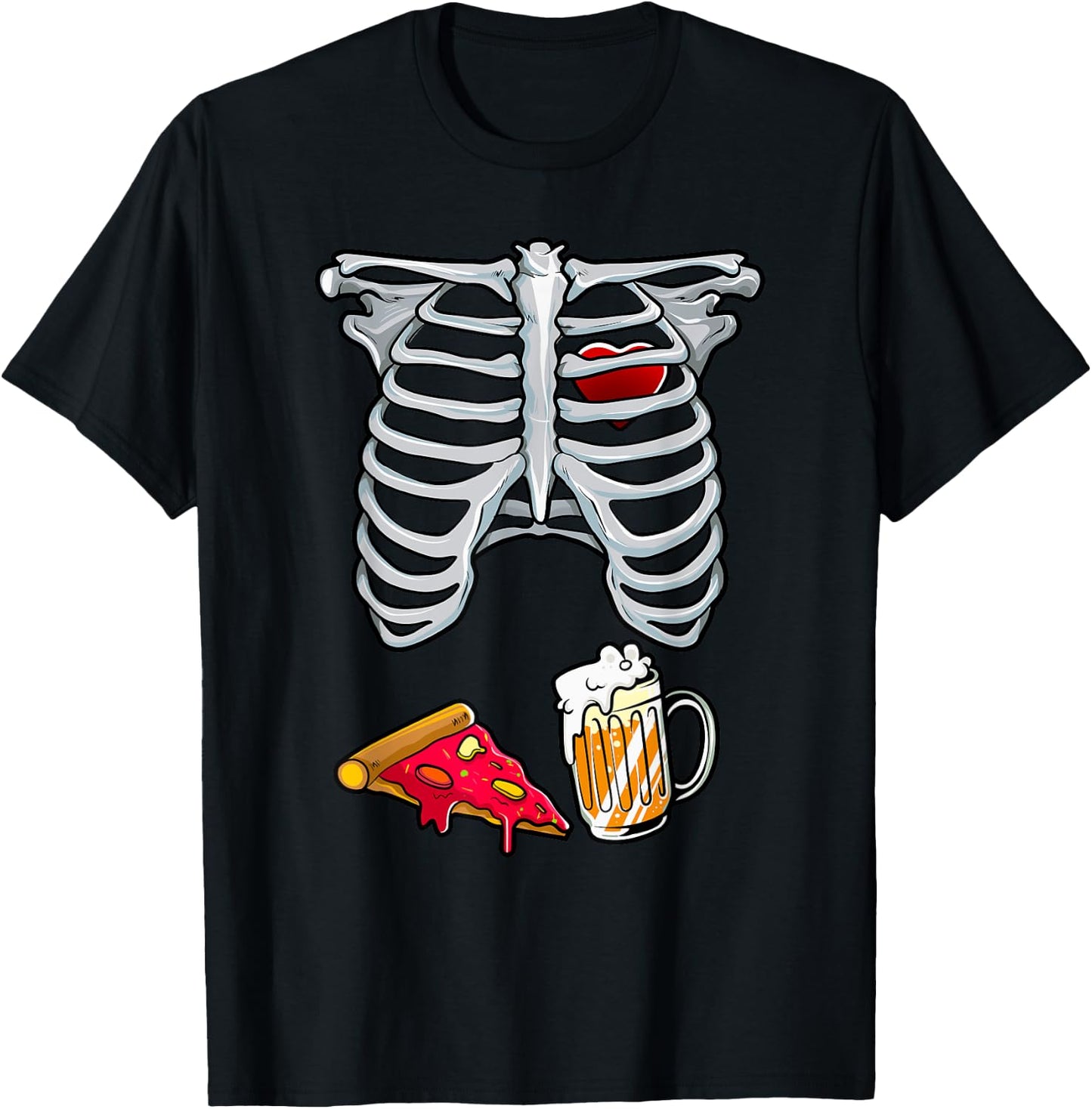 Skeleton Costume Dad Halloween Beer Pizza Funny Matching Men T-Shirt - T-Shirt | Black