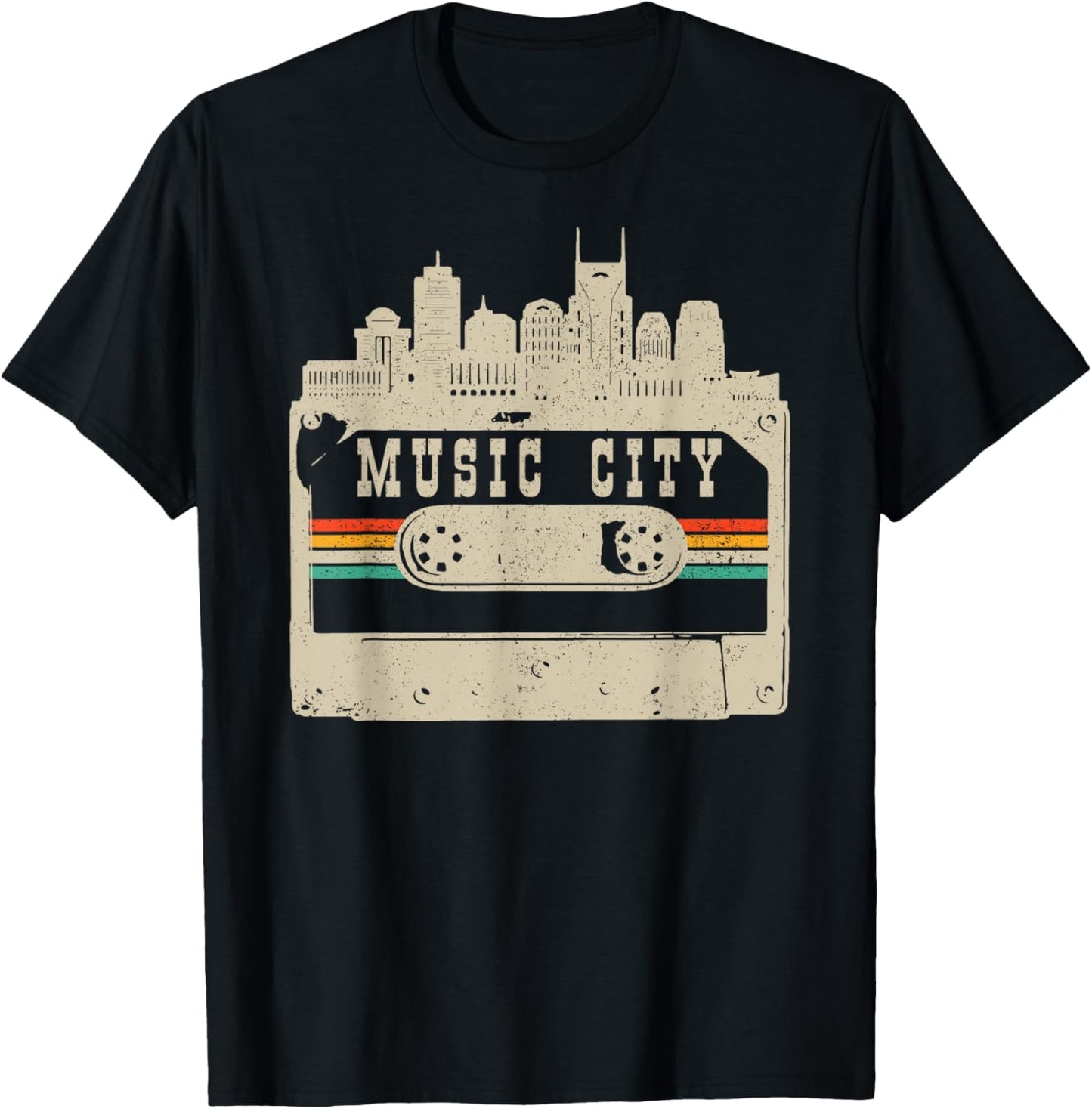 Nashville Skyline Cassette Vintage Retro Country Music City T-Shirt - T-Shirt | Black