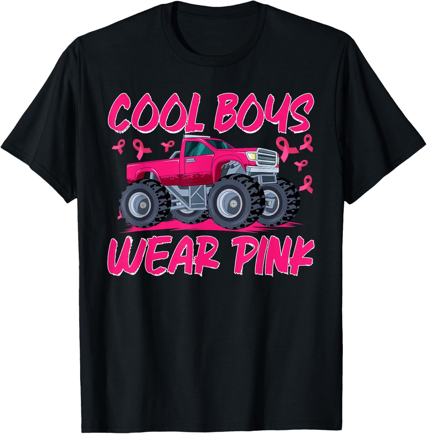 Monster Truck Cool Boys Wear Pink Breast Cancer Awareness T-Shirt - T-Shirt | Black