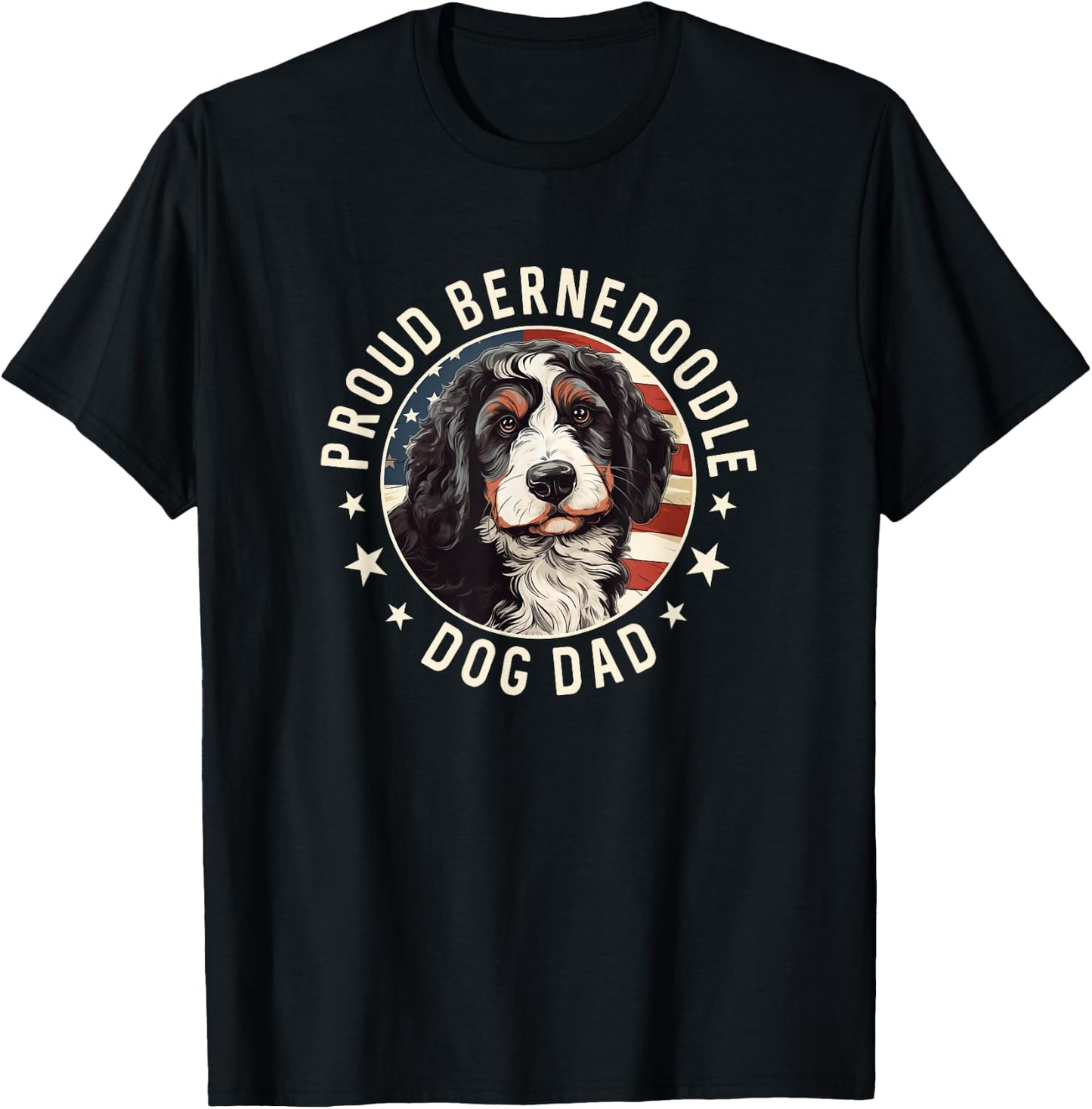 Bernedoodle American Flag Patriotic Proud Bernedoodle Dad T-Shirt - T-Shirt | Black