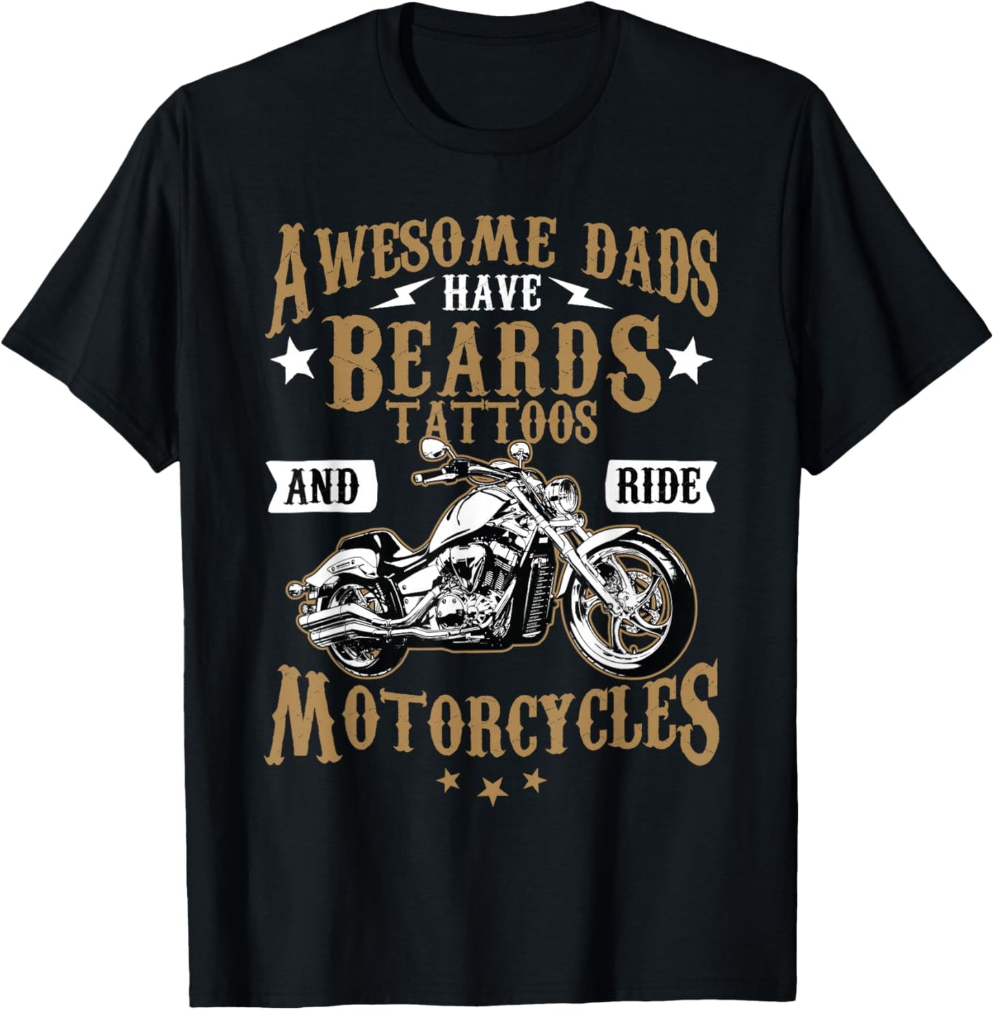 Funny Beard Shirt Awesome Dads Beard Tattoos and Motorcycles T-Shirt - T-Shirt | Black