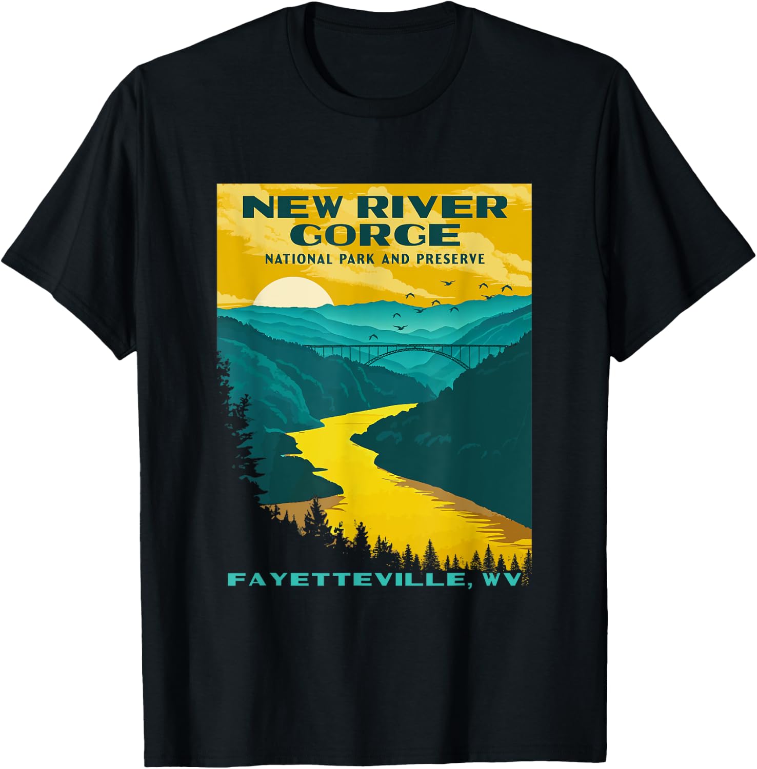 New River Gorge National Park Vintage WPA poster style retro T-Shirt - T-Shirt | Black