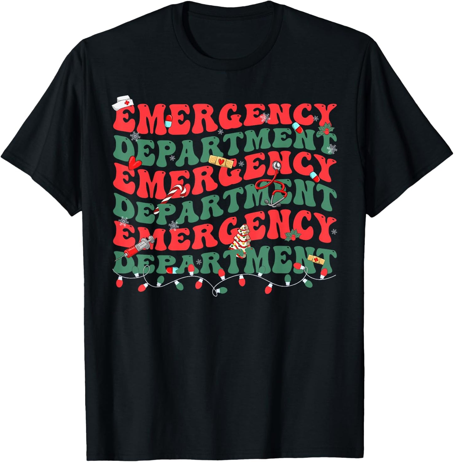 Emergency Department ER Nurse Christmas Ed Nurse Tech T-Shirt - T-Shirt | Black