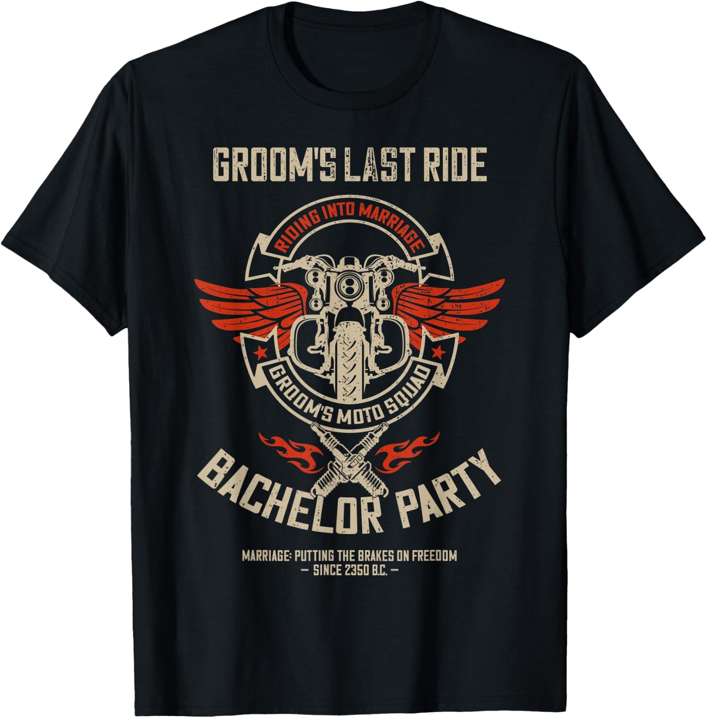 Groom's Last Ride, Retro Motorcycle Bachelor Party 2/2 Squad T-Shirt - T-Shirt | Black