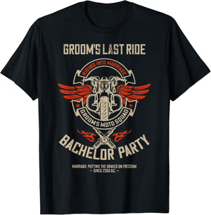 Groom's Last Ride, Retro Motorcycle Bachelor Party 2/2 Squad T-Shirt - T-Shirt | Black