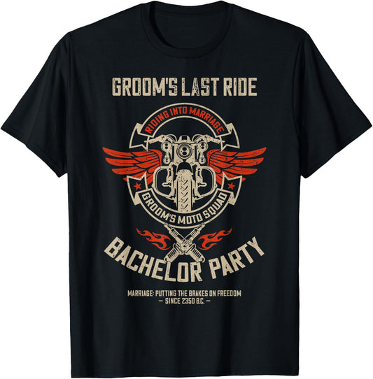 Groom's Last Ride, Retro Motorcycle Bachelor Party 2/2 Squad T-Shirt - T-Shirt | Black