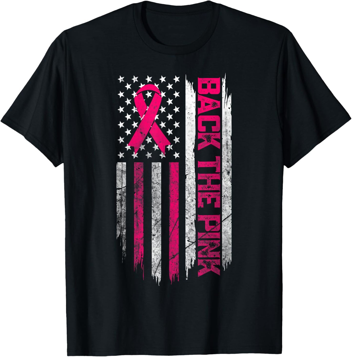 Back The Pink Breast Cancer Awareness Flag Men Women T-Shirt - T-Shirt | Black